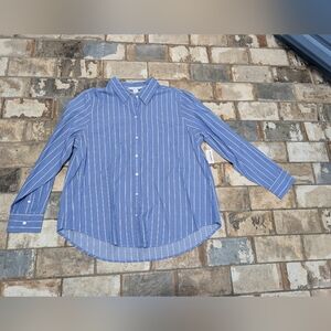 Old Navy The Classic Women XL Blue White Striped Button Down NWT 100% Cotton